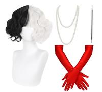 Juego de 4 piezas para disfraz de bruja, peluca de Halloween, peluca de mujer, maquillaje de actriz, peluca en blanco y negro, accesorios de vestir, adecuado para fiestas, actuaciones