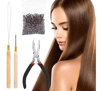 Juego de 4 piezas para extensión de pelo, con gancho de aguja, pinzas y 500 micro anillos