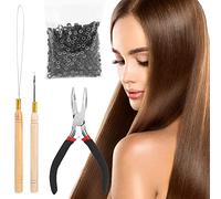 Juego de 4 piezas para extensión de pelo, con gancho de aguja, pinzas y 500 micro anillos