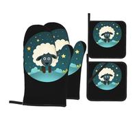 Juego de 4 piezas para hornear de cocina WHJSSF Sheep in the Stars Picture Aislamiento térmico y a prueba de quemaduras para cocina y barbacoa al aire libre