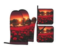 Juego de 4 piezas para repostería de cocina WHJSSF Rose Garden by the River Picture aislamiento térmico y a prueba de quemaduras para cocina y barbacoa al aire libre