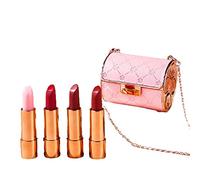 Juego de 4 pintalabios de terciopelo mate brillante + bolsa de cadena coreana de moda, juego de pintalabios duradero Y8V3 grabado, bolsa larga de moda