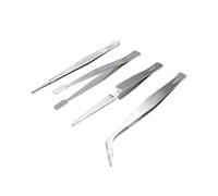 Juego de 4 pinzas de precisión, acero inoxidable, alta resistencia, ideales para trabajos de electrónica, manualidades y modelismo.
