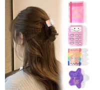 Juego de 4 pinzas para el cabello con diseño de garra - Especial regreso a clases: Lindas pinzas para maestras con diseños de cuadernos, calculadoras, lápices y estrellas. Accesorios para mujeres