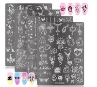 Juego de 4 placas de estampado de uñas góticas - Plantillas de arte de uñas Kawaii oscuro, placas de sello de uñas dulces espeluznantes de acero inoxidable con patrones de calavera y encaje para