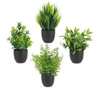 Juego de 4 plantas artificiales decorativas en maceta, planta artificial realista para decoracion hogar, planta artificial pequeña, fácil de cuidar y duradera, Ideal para escritorio y decoración baño.