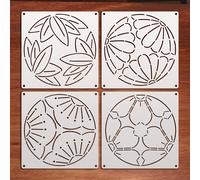 Juego de 4 Plantillas de Bordado - Patrones Japoneses de Bambú, Ciruela, y - Plantillas Reutilizables de 15 cm de PET para Decoración de Pared, Manualidades de Tela, Pintura DIY - Crema