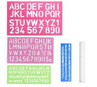 Juego de 4 plantillas de letras de plástico Con regla de 1 pieza de 20 cm, plantilla de alfabeto, letras y números pequeños, plantillas para niños, plantilla de dibujo, pintura, aprendizaje, bricolaje