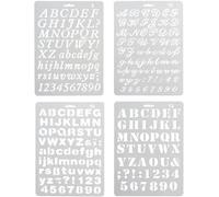 Juego de 4 plantillas de plástico con diseños variados de letras y números artísticos - Plantillas de escritura y dibujo del alfabeto para manualidades, diarios, álbumes de fotos, álbumes de recortes, agenda y proyectos de arte