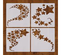 Juego de 4 Plantillas Estrella Irregulares Lavables y Reutilizables-Plantilla Duradera en PET Crema-Ideal para Manualidades , en Paredes, Piedra, Madera y Papel