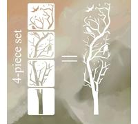 Juego de 4 plantillas grandes con diseño de árbol para de pared, diseños modernos de árboles, aptas para madera, tela, papel, paredes, y manualidades en pisos