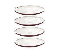 Juego de 4 platos de melamina irrompibles de 20 cm, redondos, planos, borde de color para cenas familiares (marrón)