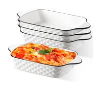 Juego de 4 platos pequeños de cerámica, con asas, horno, microondas y airfryer, perfectos para gratinar, pasta, postres y más, pequeña fuente para hornear para 1 persona