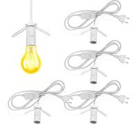 Juego de 4 portalámparas E14 con interruptor y enchufe europeo, portalámparas E14 con cable 3M, interruptor de rosca, adaptador de enchufe, soporte para lámpara para cocina, salón, oficina, habitación