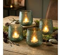 Juego de 4 portavelas de cristal, color verde y gris, altura de 10 cm, color gris ahumado, decoración de mesa