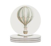 Juego de 4 posavasos absorbentes con diseño de globo aerostático en color verde pastel y rayas beige