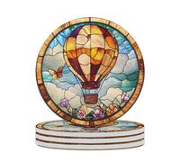 Juego de 4 posavasos absorbentes con diseño de globo aerostático y flores de colores vibrantes