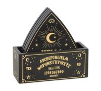 Juego de 4 posavasos con forma de plancha celestial con diseño negro y dorado y soporte a juego, estilo único de tablero parlante para decoración moderna del hogar, fácil de limpiar y almacenar