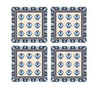 Juego de 4 posavasos cuadrados de corcho MDF con diseño de símbolo del mal de ojo, parte trasera de corcho antideslizante para bebidas frías y calientes