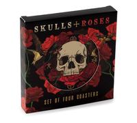 Juego de 4 Posavasos de Corcho - Calaveras y Rosas