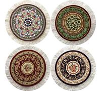 Juego de 4 Posavasos para Alfombra, Estilo Alfombra turca, Accesorios absorbentes de Cocina y Comedor, protección contra derrames y goteos, Redondos