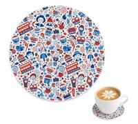 Juego de 4 posavasos redondos de reloj de autobús de Londres, resistentes a los arañazos, color rojo y azul, para mesas de jardín, cerámica de escritorio, decoración de cafetería, regalo para novia