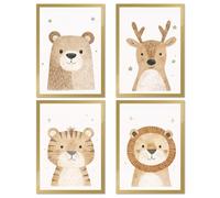Juego de 4 Póster Habitación Infantil Póster Animales A4 21x30 Imágenes