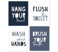 Juego de 4 pósteres artísticos de pared con texto en inglés "Wash Your Hands" sin marco, impresiones artísticas para baño de niños, decoración de pared, juego de baño para niños y guardería, 16 x 24