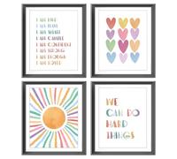 Juego de 4 pósteres coloridos con texto en inglés "I am Kind Brave Smart Affirmations" sin marco para decoración de habitación de niñas, habitación de juegos, decoración de guardería, arte de pared