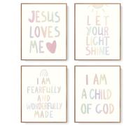 Juego de 4 pósteres de decoración de pared con texto en inglés "Jesus Loves Me Afirmations Sunshine" para guardería, habitación de niñas, habitación de niñas, decoración de aula, regalos para niños, 8
