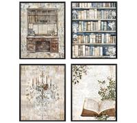 Juego de 4 pósteres florales vintage sin marco, decoración de esquina de rincón de lectura, impresiones botánicas de flores de la Academia para granja, biblioteca, sala de lectura, decoración de pared
