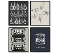 Juego de 4 pósteres para decoración de carrito de bar sin marco, arte de pared, póster de whisky para hombres, dormitorio universitario, club en casa, cosas geniales para decoración del hogar, bar, 20