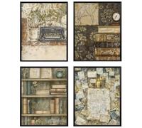 Juego de 4 pósteres retro nostálgicos sin marco, decoración de esquina de rincón de lectura, impresiones vintage de la academia para granja, biblioteca, sala de lectura, aula, decoración de pared, 20