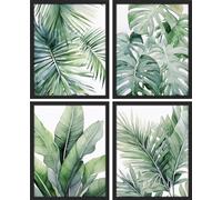 Juego de 4 pósteres sin marco, plantas tropicales de la selva, hojas verdes, ilustración de la naturaleza, decoración de campo, granja, rústico, acogedor zen para sala de estar, dormitorio, oficina