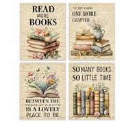 Juego de 4 pósteres vintage sin marco, decoración de pared de libro, impresiones artísticas de pared de libro retro, pósteres clásicos de mariposas florales para sala de lectura, esquina, rincón