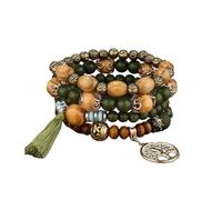 Juego de 4 pulseras apilables bohemias para mujeres, niñas y hombres, juego de cuentas apilables de múltiples capas, cuentas coloridas, árbol de la vida, borlas hechas a mano, joyería hippie, delicado
