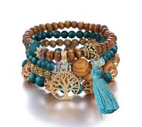 Juego de 4 pulseras apilables bohemias para mujeres, niñas y hombres, juego de cuentas apilables de múltiples capas, cuentas coloridas, árbol de la vida, borlas hechas a mano, joyería hippie, delicado