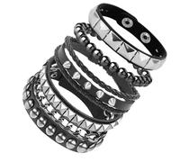 Juego de 4 pulseras de cuero con tachuelas para mujer y hombre, con pinchos, punk, rock, grunge, accesorios emo para trajes de los años 80 y 90, Talla única, Cuero sintético, No es una piedra preciosa