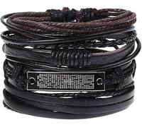 Juego de 4 pulseras de piel para hombre y mujer, cordón trenzado, árbol de la vida, diseño vintage, ajustable, negro/marrón, talla única, bohemio, Mittelgroße, cuero, One Size, Cuero sintético