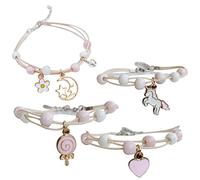 Juego de 4 pulseras para niñas, joyería para niñas, pulsera ajustable con corazón de piruleta de luna de unicornio, joyería de princesa, regalos de fiesta de cumpleaños para niñas