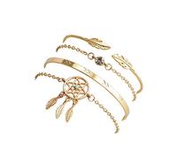 Juego de 4 pulseras vintage atrapasueños de 4 piezas/juego de pulseras de cadena de hojas de mujer bohoDeft ha sido elaborado