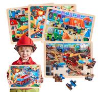 Juego de 4 Puzzle de Madera para Niños, Rompecabezas de 24 Piezas, Puzzle Juego de Coches de Juguete, Juguete Educativo para Infantiles de 3 4 5 6 años, Juguete de Regalo para Niña Niño