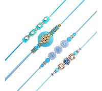Juego de 4 Rakhi para Brother Rakhi Thread Bracelet Bhai Bhabhi Bhaiya Veera Dora Set Bracelet Blue with White Stone Rakhee Gift Card Pack for Brother Sister Indian Traditional Raksha Bandhan Festival