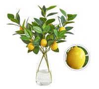 Juego de 4 ramas de limón sintético con limones de espuma y hojas de seda para arreglos de jarrones, tallos de limonero artificiales para decoración de interiores en espacios de vida y trabajo