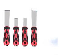 Juego de 4 raspadores de masilla de acero inoxidable diseñados para raspar paredes, eliminación de pintura y tareas de eliminación de hielo con agujero para colgar y cómodo agarre de goma (rojo)