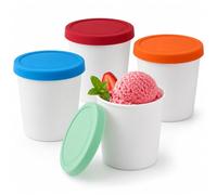 Juego de 4 recipientes de hielo para helados, 250 ml, recipientes de almacenamiento de hielo con tapas de silicona, contenedores de hielo sin BPA de calidad alimentaria, reutilizables, para