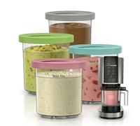 Juego de 4 recipientes de repuesto para Ninja Creami NC301 Serie, 473 ml para hielo con tapas, compatible con NC300 NC299AMZ, sin BPA, accesorio a prueba de fugas para proteínas y helados