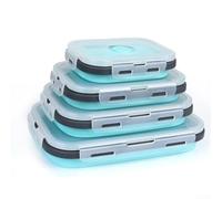 Juego de 4 recipientes plegables para almacenamiento de alimentos hechos de silicona, para acampar en casa y soluciones de alimentos para llevar (juego de 4 piezas, azul)