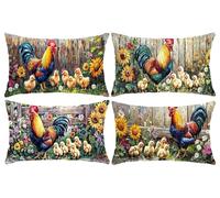 Juego de 4 Rectangular Funda de Cojines Exterior Impermeable Fundas de Almohada Sofa Cojines Lino Decorativos Pollo gallo Patrón Decorativos Moderna para Jardín Sofá Silla Balcones 30x60cm y-217