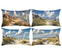 Juego de 4 Rectangular Funda de Cojines Exterior Impermeable Fundas de Almohada Sofa Cojines Lino Decorativos Puerto marítimo Patrón Decorativos Moderna para Jardín Sofá Silla Balcones 30x60cm y-226
